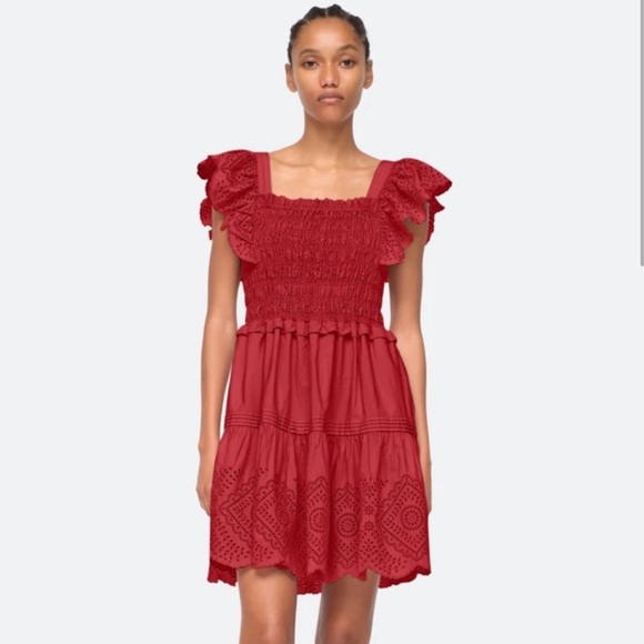 Sea New York Vienne Eyelet Mini Dress NWT Small Red - Picture 1 of 9